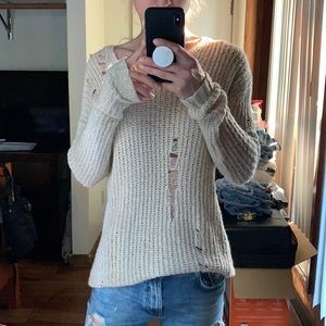 Crochet knit distressed sweater